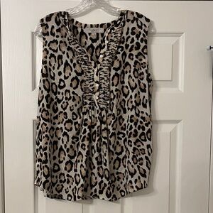 LOFT Animal Print Ruffle Blouse size L